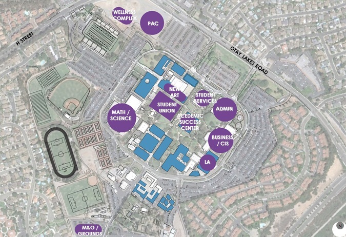 rendering of location of buildings throughout campus