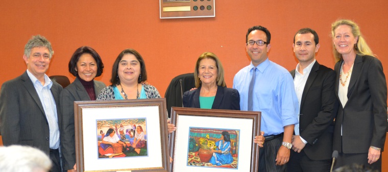 Award winners Norma Hernandez and Sylvia Garcia-Navarette pose with the Governing Board
