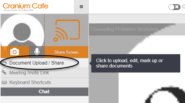 Document Upload/Share button circled