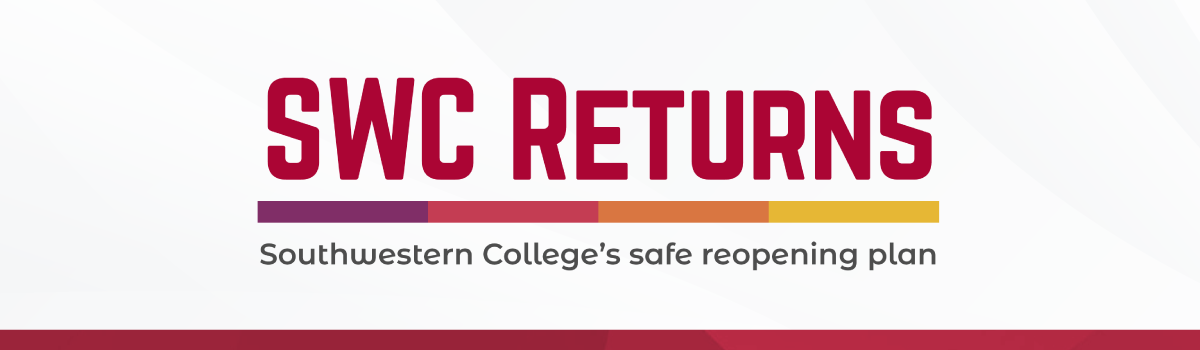 Graphic that says "SWC Returns: Southwestern College's safe reopening plan"