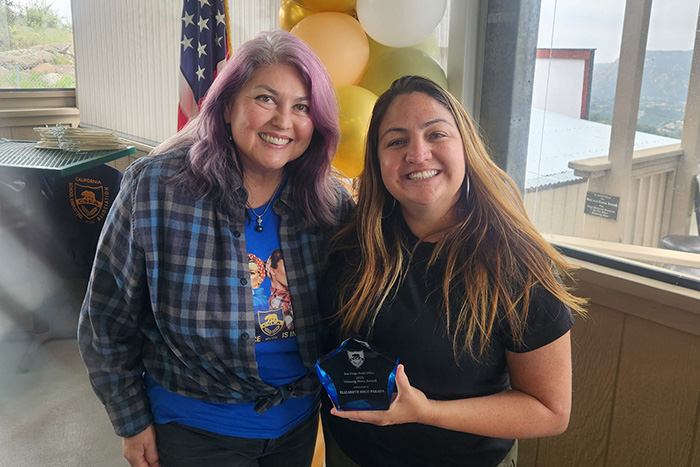 Amy Bosler (left) and Elizabeth Sisco Parada (right), posing with the California School Employees Association (CSEA), San Diego Field Office (SDFO), Unsung Heroes Award 2025. Amy Bosler (left) and Elizabeth Sisco Parada (right), posing with the California School Employees Association (CSEA), San Diego Field Office (SDFO), Unsung Heroes Award 2025.