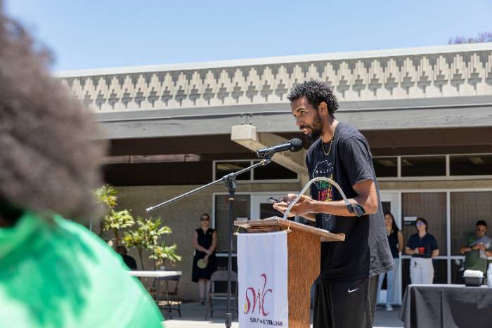 SWC student, Jose Jackson, speaking at the 2025 Juneteenth Flag Raising event. SWC student, Jose Jackson, speaking at the 2025 Juneteenth Flag Raising event.
