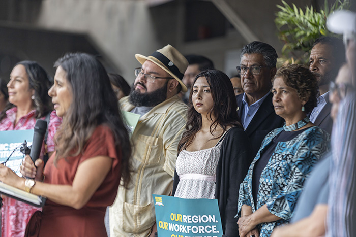 SWC student trustee, Mercedes Robles showing support for Hispanic-Serving Institutions at the San Diego and Imperial Counties Community College Association (SDICCCA) Press Conference.
