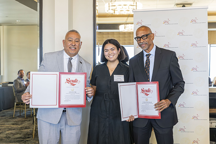Southwestern College Superintendent/President, Dr. Mark Sanchez and University of Southern California Dean, Pedro Noguera, being honored by the California Senate.