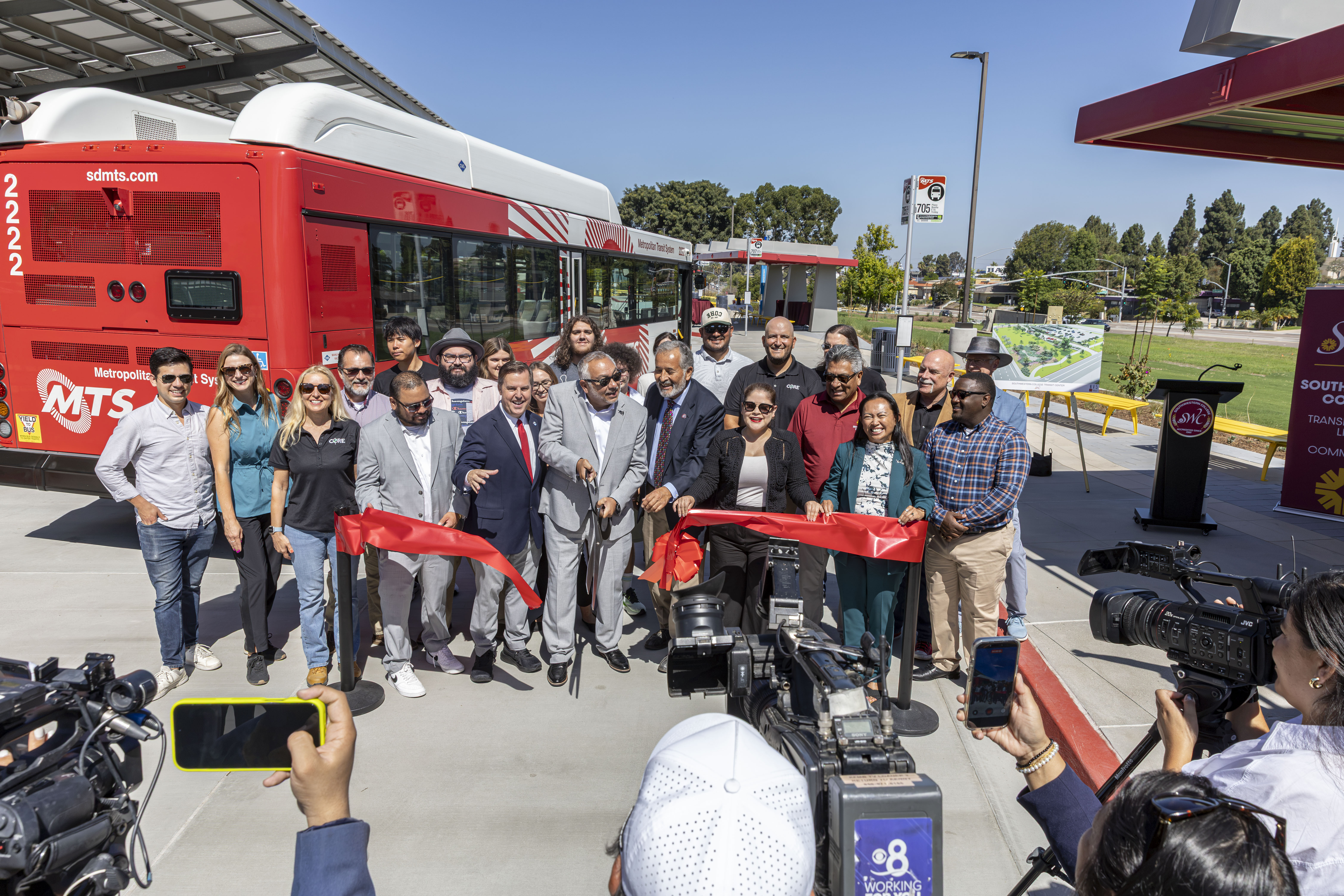 Southwestern College leadership unveiling the new Transit Center by performing the ribboncutting ceremony.