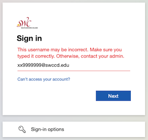 Image of Bad Username Error Message Image of Bad Username Error Message