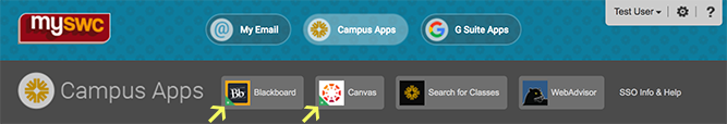 MySWC Portal Campus Apps Buttons