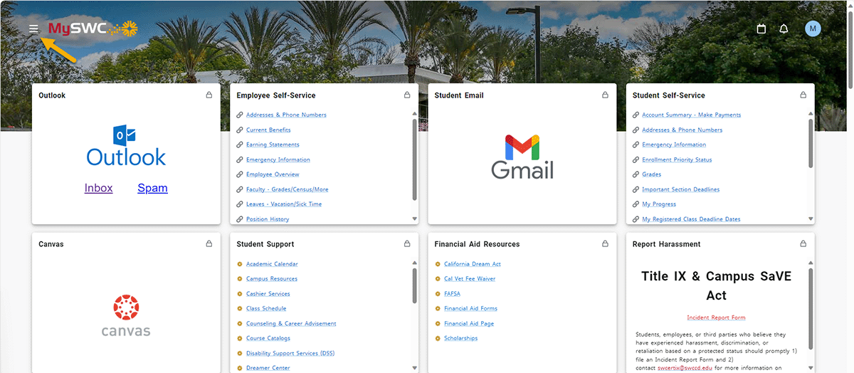 MySWC Portal Campus Apps Buttons