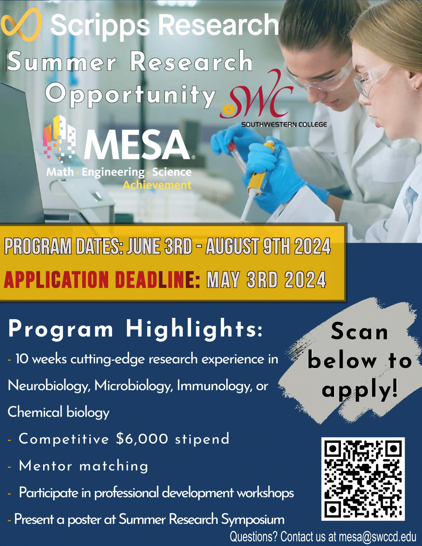 Scripps SWC MESA_Summer Undergraduate Research Flyer 2024