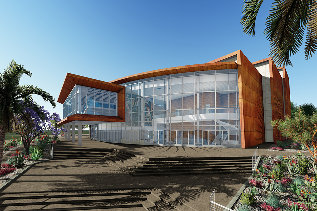 performing arts center exterior rendering