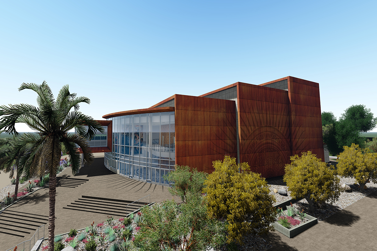 performing arts center side facing concept rendering